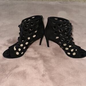 VIA SPIGA Black Suede Elouise Cage Lace Up Booties Sandals Heels Shoes 8.5